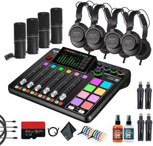 RODE RODECaster Pro II + Headphones + Podcast Microphone + 64GB Micro SD + More (Bundle)