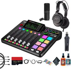 RODE RODECaster Pro II + Headphones + Podcast Microphone + 64GB Micro SD + More (Bundle)