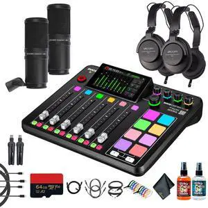 RODE RODECaster Pro II + Headphones + Podcast Microphone + 64GB Micro SD + More (Bundle)