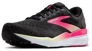 Brooks Womens Ghost 16 Neutral Running Shoe - Black/Pink/Yellow - 11 Wide