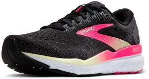 Brooks Womens Ghost 16 Neutral Running Shoe - Black/Pink/Yellow - 5.5 Wide