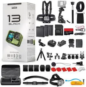 GoPro HERO13 (Forest Green) - Action Camera + 64GB Card, 50 Piece Accessory Kit and 2 Batteries