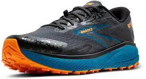 Brooks Mens Divide 5 Trail Running Shoe - Ebony/Blue Sapphire/Orange - 8 Medium