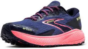 Brooks Womens Divide 5 GTX Waterproof Trail Running Shoe - Grey Blue/Pink/Lime - 7.5 Medium