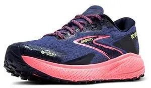 Brooks Womens Divide 5 GTX Waterproof Trail Running Shoe - Grey Blue/Pink/Lime - 9 Medium