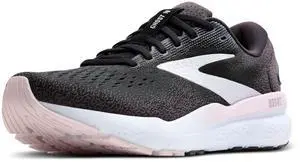 Brooks Womens Ghost 16 Neutral Running Shoe - Black/White/Orchid Ice - 6 Medium