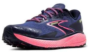 Brooks Womens Divide 5 Trail Running Shoe - Grey Blue/Pink/Lime - 5 Medium