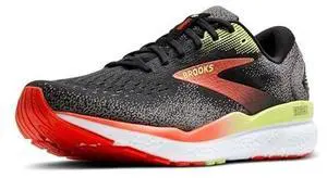 Brooks Mens Ghost 16 Neutral Running Shoe - Black/Mandarin Red/Green - 8.5 Wide