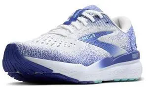 Brooks Womens Ghost 16 Neutral Running Shoe - White/Amparo Blue/Limpet Shell - 12 Medium