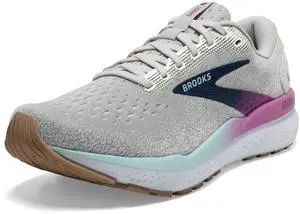 Brooks Womens Ghost 16 Neutral Running Shoe - White/Grey/Estate Blue - 6.5 Medium