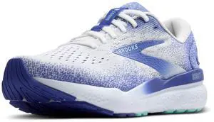 Brooks Womens Ghost 16 Neutral Running Shoe - White/Amparo Blue/Limpet Shell - 8.5 Medium