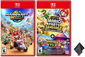Nintendo Mario Kart World for Switch 2 + Super Mario Party Jamboree -  Switch 2 Edition + Jamboree TV + Microfiber Cleaning Cloth