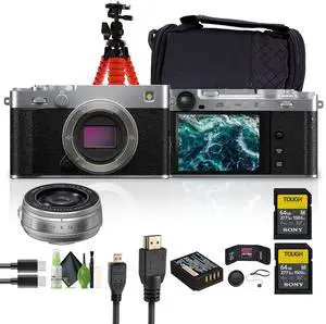 FUJIFILM X-E5 Mirrorless Digital Camera (Silver), 2x 64GB UHS-II SDXC Memory Card