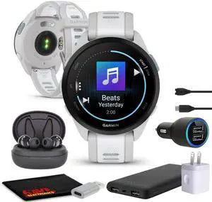 Garmin Forerunner 165 Music GPS Running Smart watch Bundle- Mist Gray/Whitestone