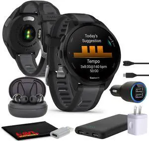 Garmin Forerunner 165 Music GPS Running Smart watch Bundle - Black/Slate Gray