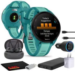 Garmin Forerunner 165 Music GPS Running Smart watch Bundle -  Turquoise/Aqua