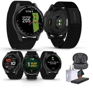 Garmin Approach S50, Slate/Black Nylon GPS Golf Smartwatch Bundle