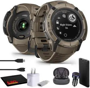 Garmin Instinct 2X Solar Tactical Edition GPS Smartwatch, Coyote Tan, Bundle