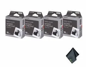 4xFUJIFILM INSTAX SQUARE Monochrome Instant Film (10 Exposures), Microfiber Cleaning Cloth, Bundle