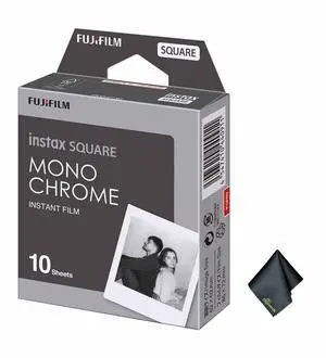 FUJIFILM INSTAX SQUARE Monochrome Instant Film (10 Exposures), Microfiber Cleaning Cloth, Bundle