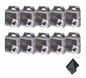 10xFUJIFILM INSTAX SQUARE Monochrome Instant Film (10 Exposures), Microfiber Cleaning Cloth, Bundle