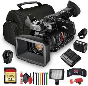 Panasonic AG-CX350 4K Camcorder (AG-CX350) W/Padded Case, 128 GB Memory Card, Wire Straps, LED Light, and More