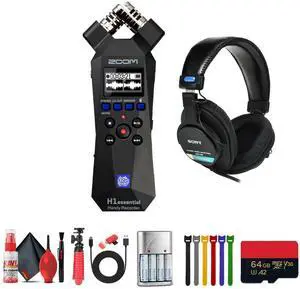 Zoom H1essential 2-Track 32-Bit Float Audio Recorder + Headphones, Bundle