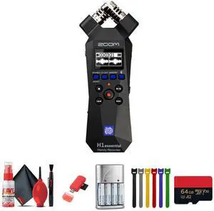 Zoom H1essential 2-Track 32-Bit Audio Recorder, Memory Card Pro 64GB, Bundle