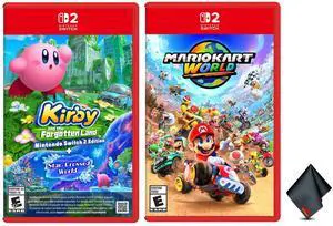 Nintendo Mario Kart World for Switch 2 + Kirby and the Forgotten Land Switch 2 Edition + Star-Crossed World + Microfiber Cleaning Cloth