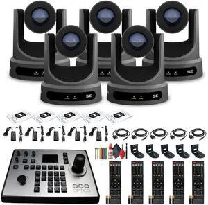 5 x PTZOptics Move SE PTZ Camera with 30x Optical Zoom (PT30X-SE-GY-G3) + PT-JOY-G4 Controller + 5 x Wall Mount