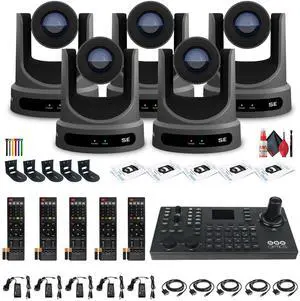 5 x PTZOptics Move SE PTZ Camera with 30x Optical Zoom (PT30X-SE-GY-G3) + SuperJoy PTZ Controller + 5 x Wall Mount