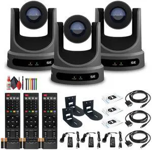 3 x PTZOptics Move SE PTZ Camera with 30x Optical Zoom (Gray) (PT30X-SE-GY-G3) + 3 x  Wall Mount