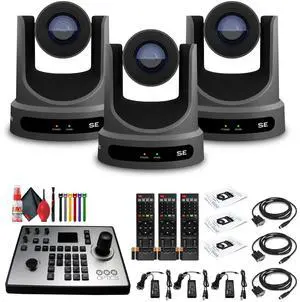 3 x PTZOptics Move SE PTZ Camera with 30x Optical Zoom (Gray) (PT30X-SE-GY-G3) + PT-JOY-G4 Controller