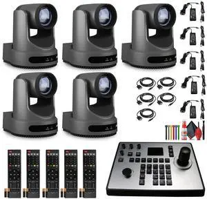 5 x PTZOptics Move 4K PTZ Camera with 20x Zoom (Gray) (PT20X-4K-GY-G3) + PT-JOY-G4 Controller
