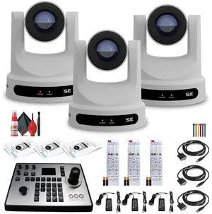 3 x PTZOptics Move SE PTZ Camera with 20x Optical Zoom (White) (PT20X-SE-WH-G3) + PT-JOY-G4 Controller