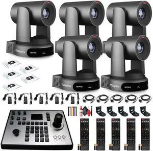 5 x PTZOptics Move 4K PTZ Camera with 30x Zoom (Gray) (PT30X-4K-GY-G3) + PT-JOY-G4 Controller + 5 x Wall Mount