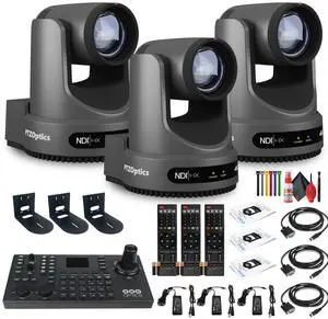 3 x PTZOptics Move 4K PTZ Camera with 20x Zoom (Gray) (PT20X-4K-GY-G3) + SuperJoy PTZ Controller + 3 x Wall Mount