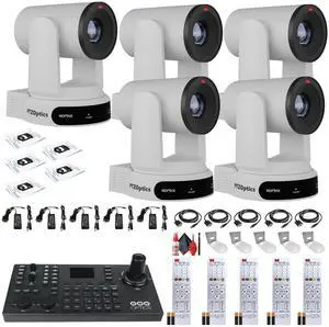 5 x PTZOptics Move 4K PTZ Camera with 30x Zoom (White) (PT30X-4K-WH-G3) + SuperJoy PTZ Controller + 5 x Wall Mount