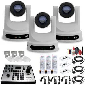 3 x PTZOptics Move SE PTZ Camera with 30x Optical Zoom + PTZOptics PT-JOY-G4 Controller + 3 x  Wall Mount