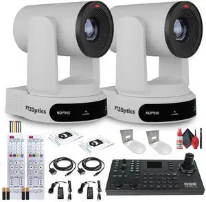 2 x PTZOptics Move 4K PTZ Camera with 30x Zoom (White) (PT30X-4K-WH-G3) + SuperJoy PTZ Controller + 2 x Wall Mount