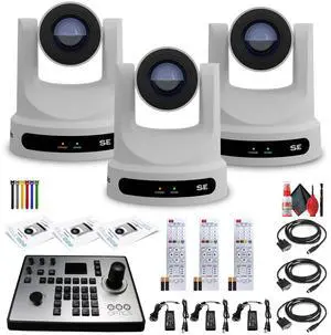 3 x PTZOptics Move SE PTZ Camera with 30x Optical Zoom (White)+ PTZOptics PT-JOY-G4 Controller