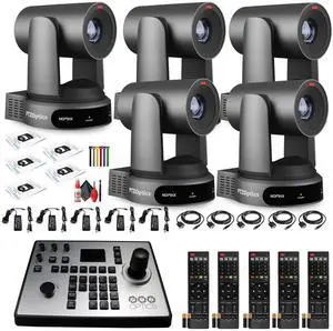 5 x PTZOptics Move 4K PTZ Camera with 30x Zoom (Gray) (PT30X-4K-GY-G3) + PT-JOY-G4 Controller