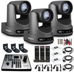3 x PTZOptics Move 4K PTZ Camera with 20x Zoom (Gray) (PT20X-4K-GY-G3) + PT-JOY-G4 Controller + 3 x Wall Mount