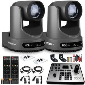 2 x PTZOptics Move 4K PTZ Camera with 20x Zoom (Gray) (PT20X-4K-GY-G3) + PT-JOY-G4 Controller + 2 x Wall Mount