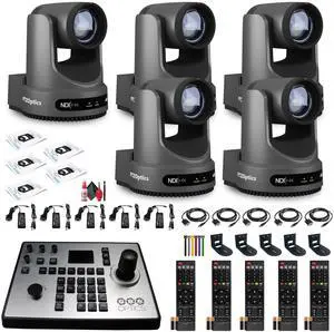 5 x PTZOptics Move 4K PTZ Camera with 20x Zoom (Gray) (PT20X-4K-GY-G3) + PT-JOY-G4 Controller + 5 x Wall Mount