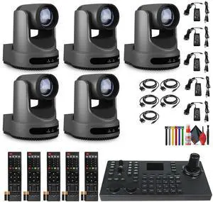 5 x PTZOptics Move 4K PTZ Camera with 20x Zoom (Gray) (PT20X-4K-GY-G3) + SuperJoy PTZ Controller