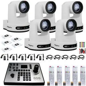 5 x PTZOptics Move 4K PTZ Camera with 20x Zoom (White) (PT20X-4K-WH-G3) + PT-JOY-G4 Controller