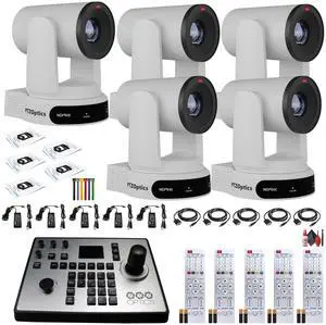 5 x PTZOptics Move 4K PTZ Camera with 30x Zoom (White) (PT30X-4K-WH-G3) + PT-JOY-G4 Controller