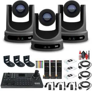 3 x PTZOptics Move SE PTZ Camera with 20x Optical Zoom + SuperJoy PTZ Camera Controller + 3 x Wall Mount