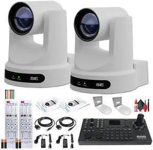 2 x PTZOptics Move SE PTZ Camera with 20x Optical Zoom + SuperJoy PTZ Camera Controller + 2 x Wall Mount